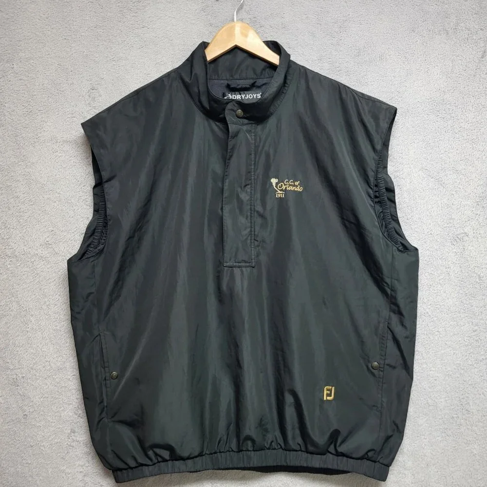 DryJoys Vest Mens XL Black Windbreaker 1/2 Zip FootJoy Country Club Of Orlando